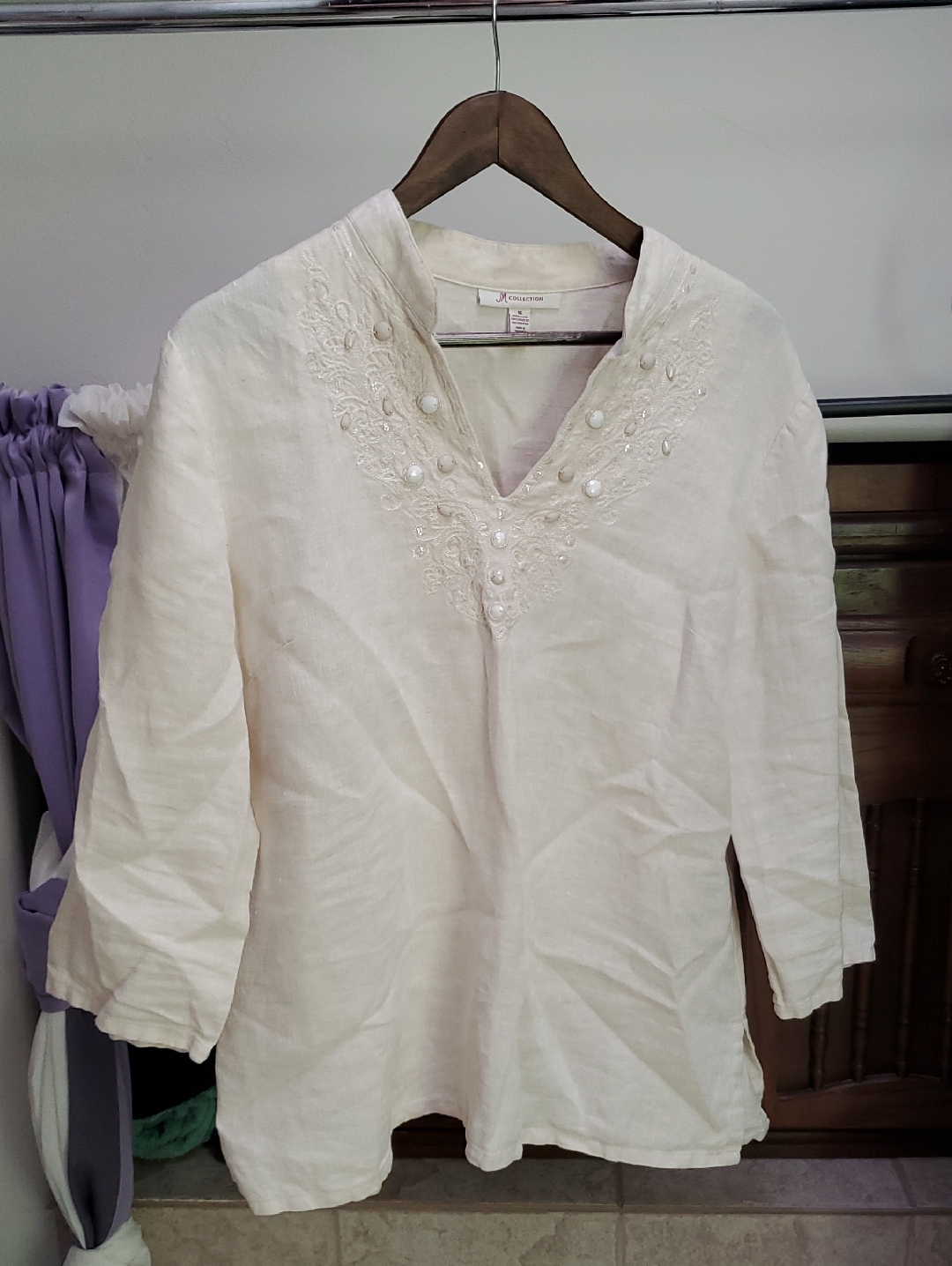 Womens 16 Jm Collection Cream Embroidered V-Neck Tunic